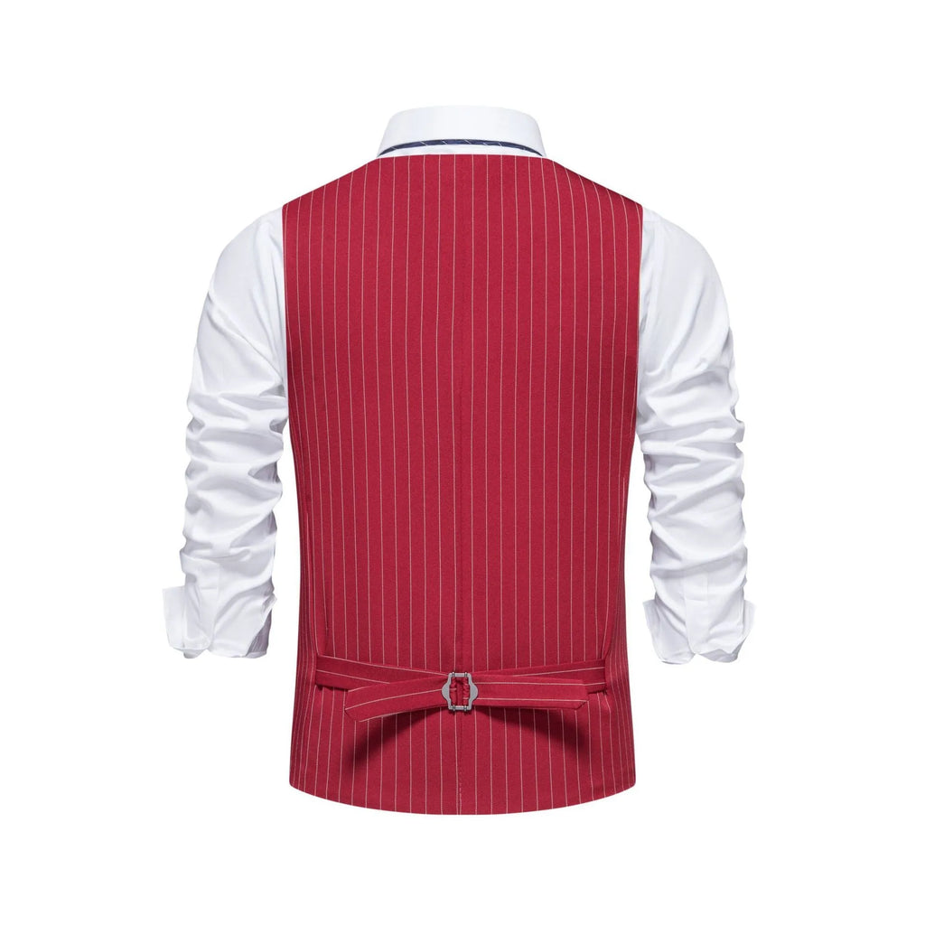 Men's striped formal vest with miter hem and embedded-line pockets in polyester
