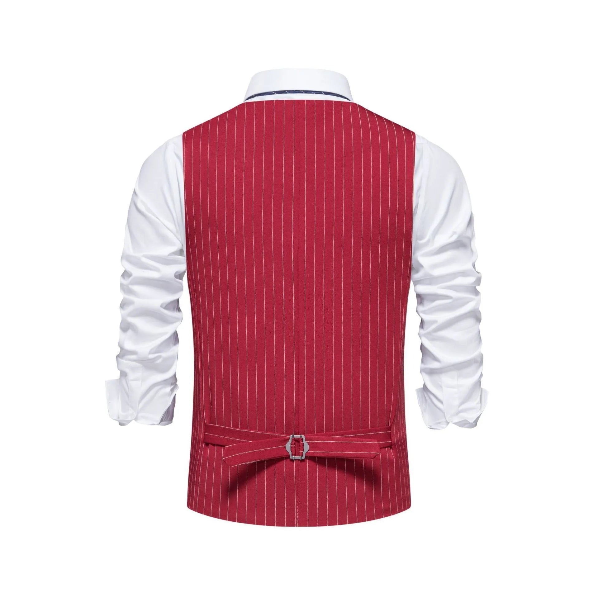 Men's striped formal vest with miter hem and embedded-line pockets in polyester
