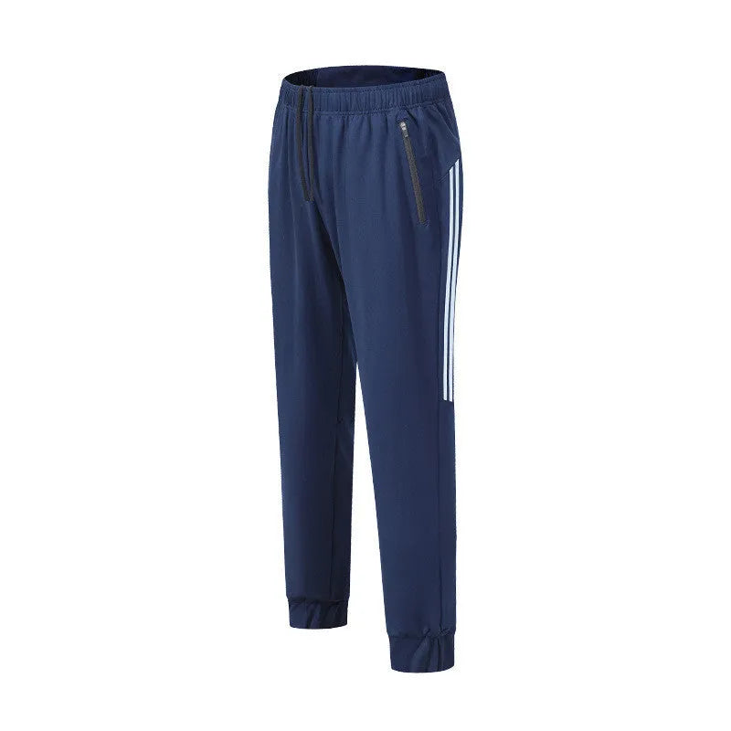 Men's black polyester running trousers with mid-waist design for exercise and sports activities