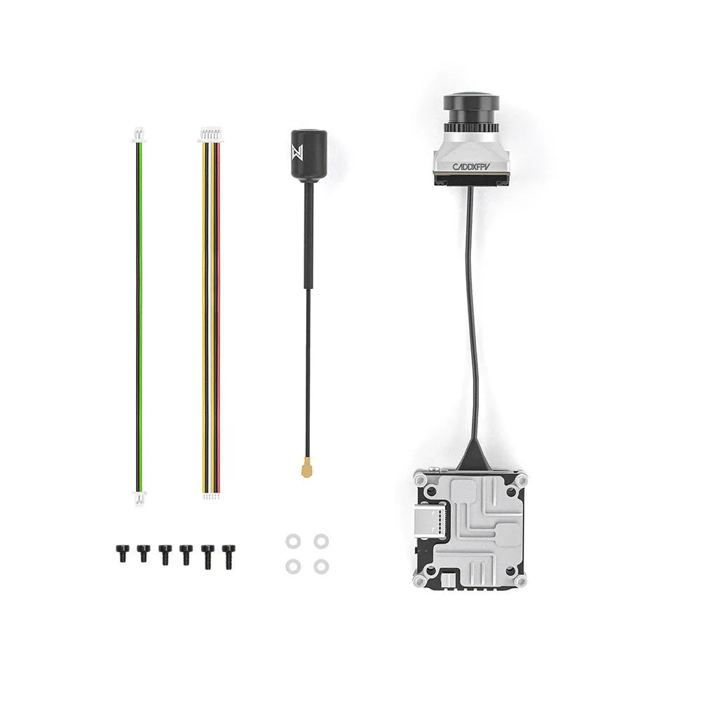 Caddx ADAPTS DJI FPV digital video transmission machine kit in silver with screws and cables