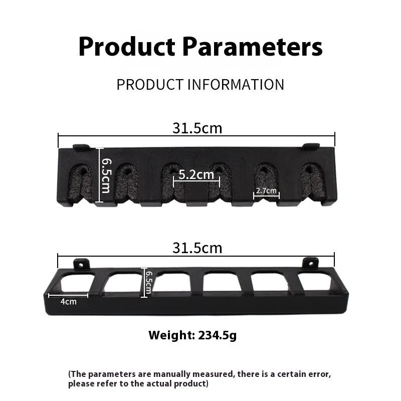 Black ABS fishing rod wall mount display stand showing upright and horizontal mounting options