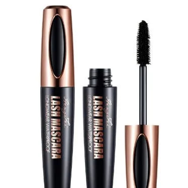 Black waterproof and sweat-proof mascara tube for long-lasting, smudge-resistant volume and curl.