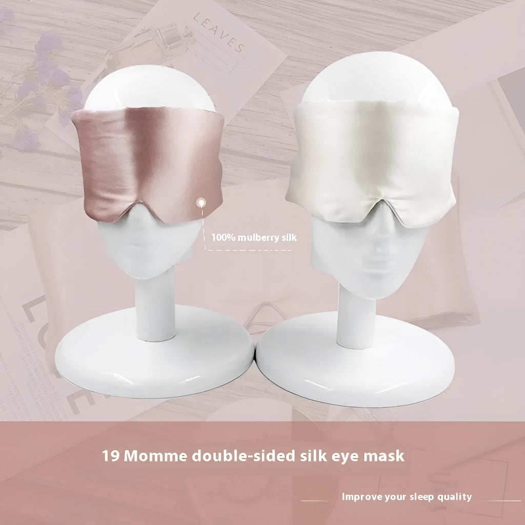 Mulberry silk sleep mask shown in champagne gold colour for light blocking.