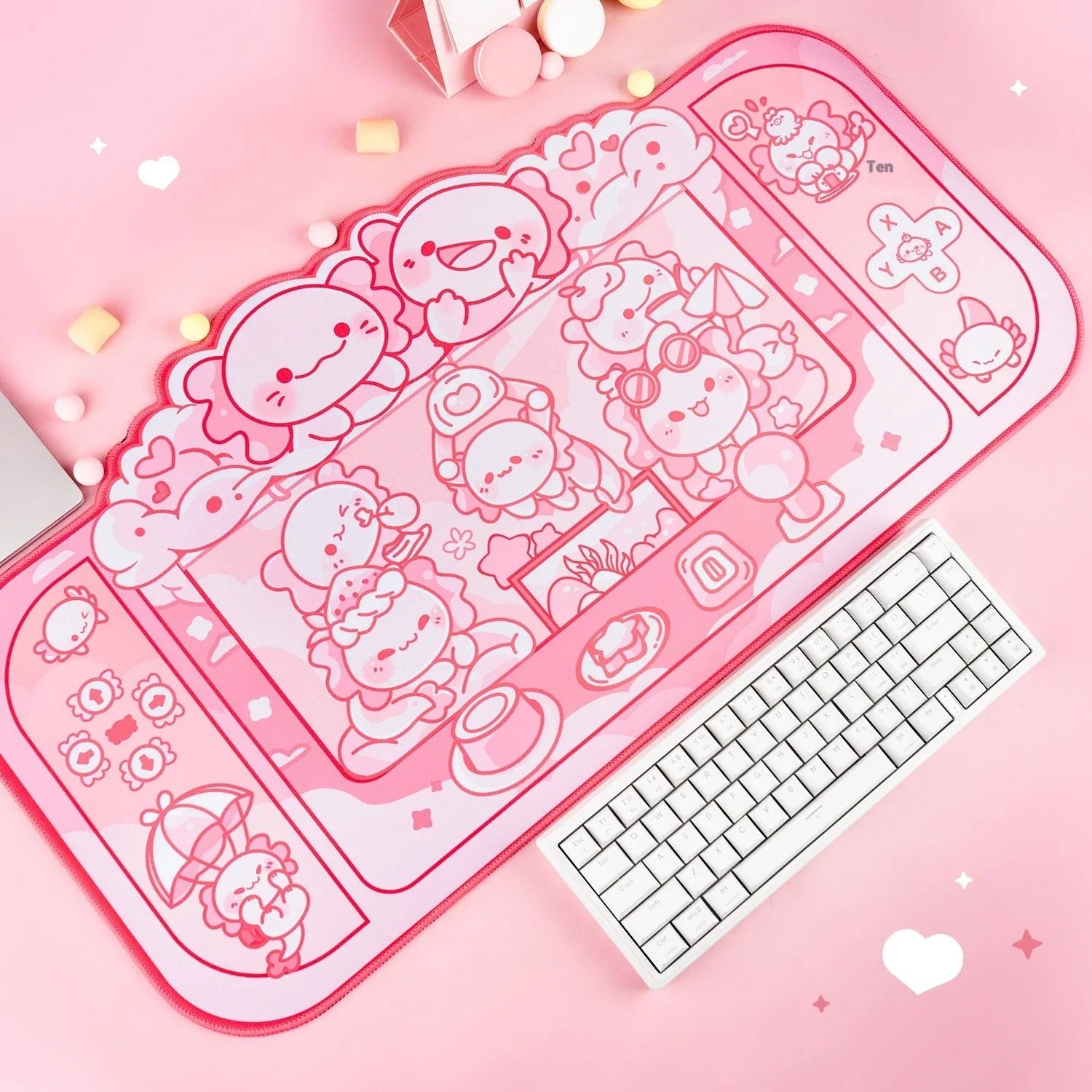 Hexagonal dragon crane machine pattern mouse pad measuring 75×40cm with cloth surface and wrist support