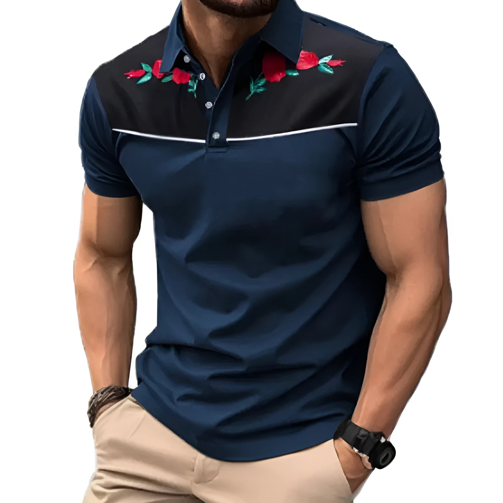 Men's short sleeve mesh polo shirt with zipper decorations in picture colour