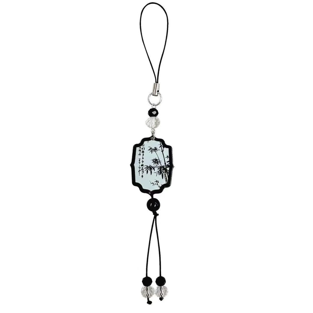 Guofeng Chinese style pendant keychain with plant pattern and baked varnish beads