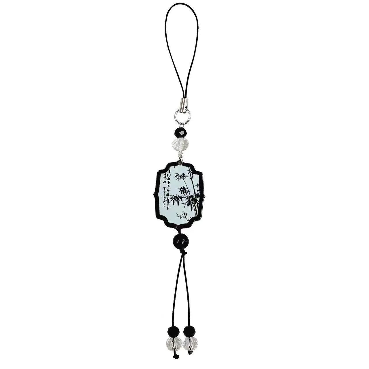Guofeng Chinese style pendant keychain with plant pattern and baked varnish beads