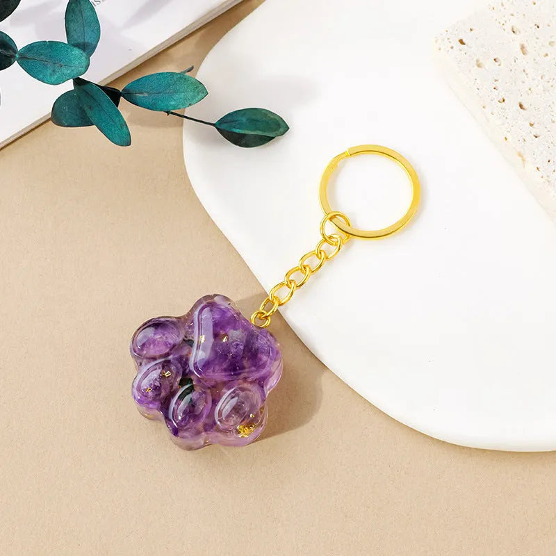 Natural crystal cat's paw keychain pendant in random colour option