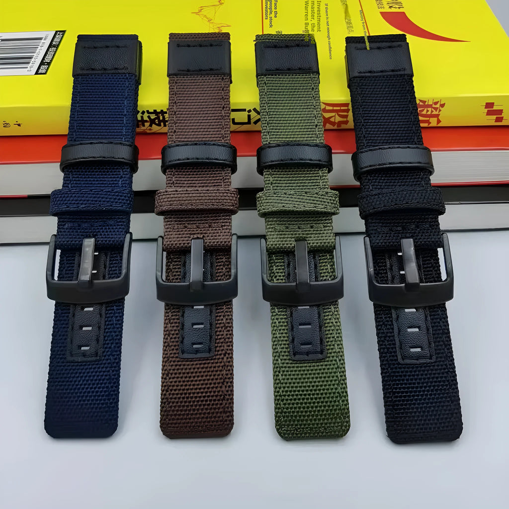 Oxford cloth canvas watch strap in multiple colours showing 20mm, 22mm, and 24mm width options