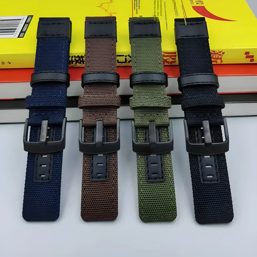 Oxford cloth canvas watch strap in multiple colours showing 20mm, 22mm, and 24mm width options