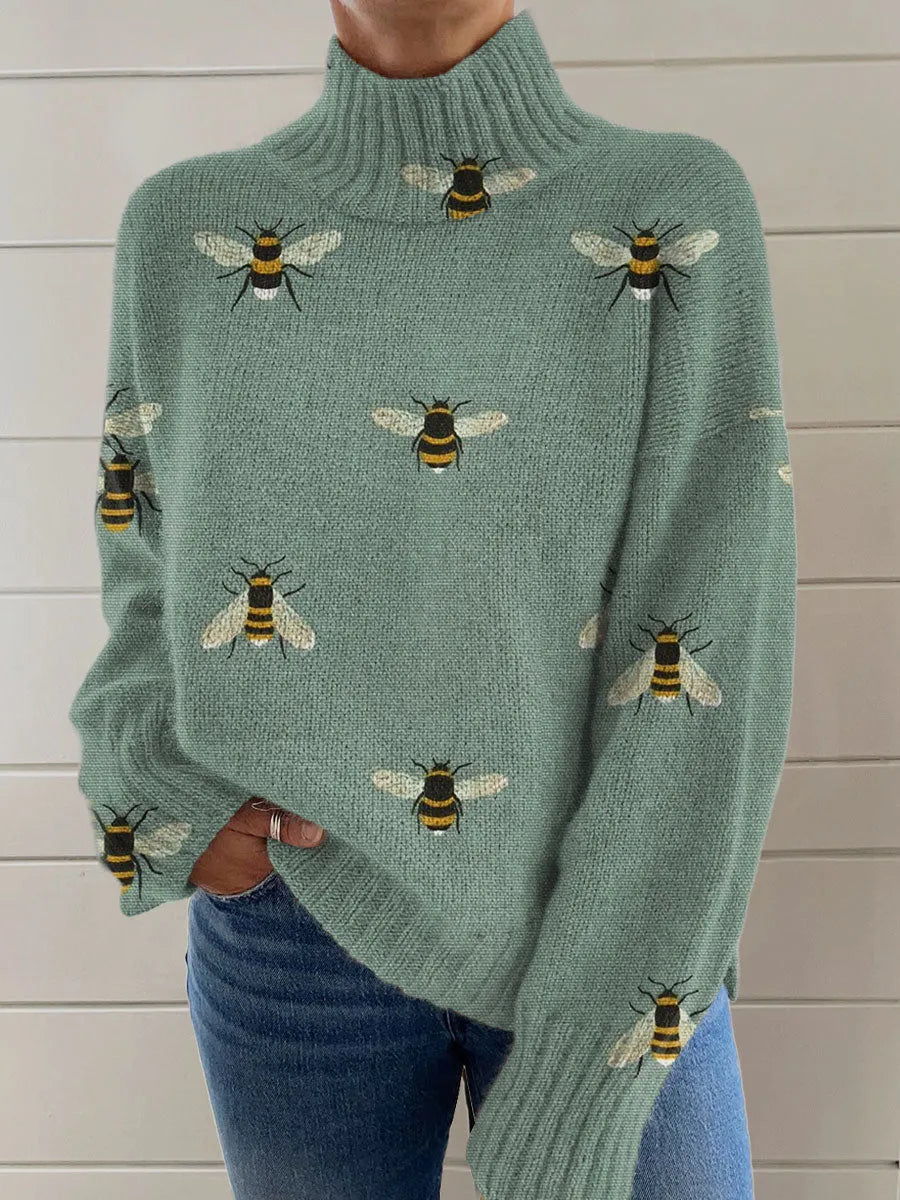 Women's Christmas printed turtleneck sweater in loose fit pullover style with long sleeves