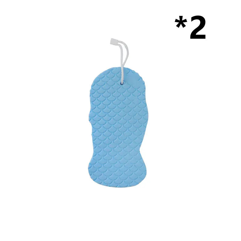 3D fish scale pattern bath sponge in white, grey, pink, or light blue colours for gentle body exfoliation