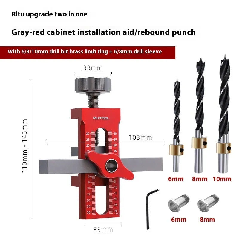 Aluminium alloy cabinet door installation aid with diamond-shaped hinge drilling template for woodworking