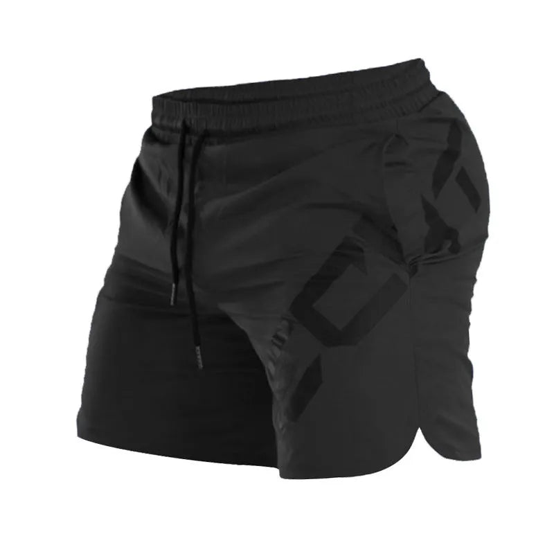 Men's elastic thin running shorts in black, dark grey, navy blue and white colours, knee length with quick-dry fabric