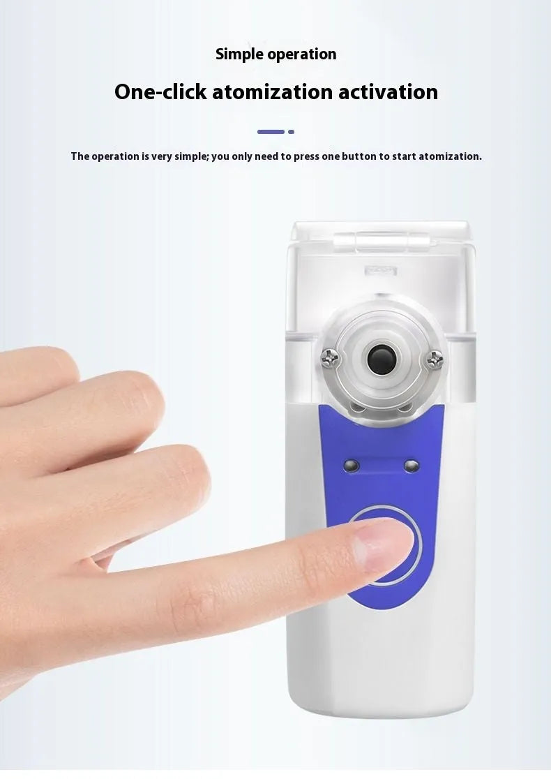 A columnar-shaped plastic handheld USB nebuliser for quiet drug atomisation at home.