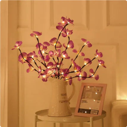 Pink LED phalaenopsis branch decorative light measuring 65cm with battery operation for bedrooms