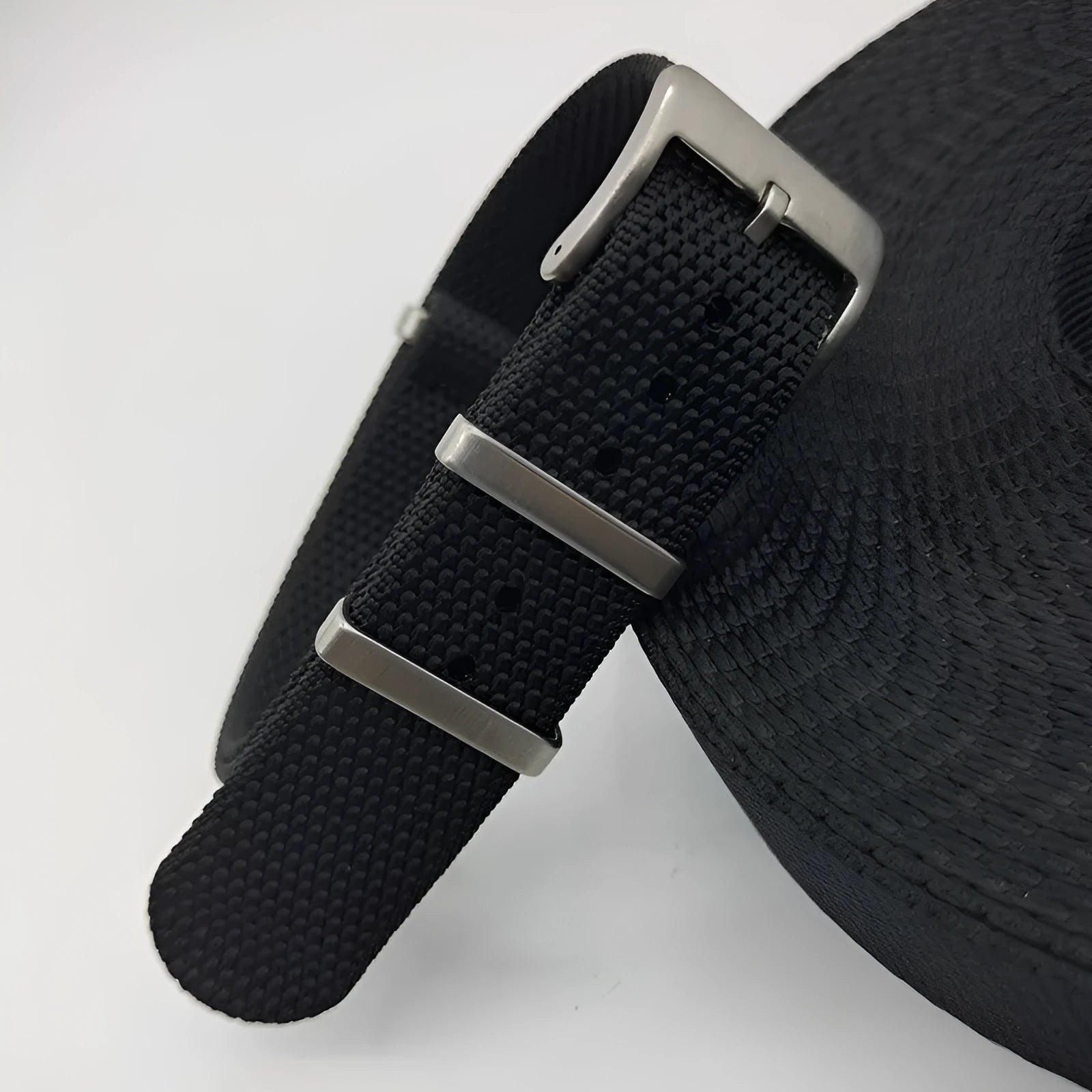 Nylon textile watch strap with integrated keeper in Army Green colour showing 20mm width measurement