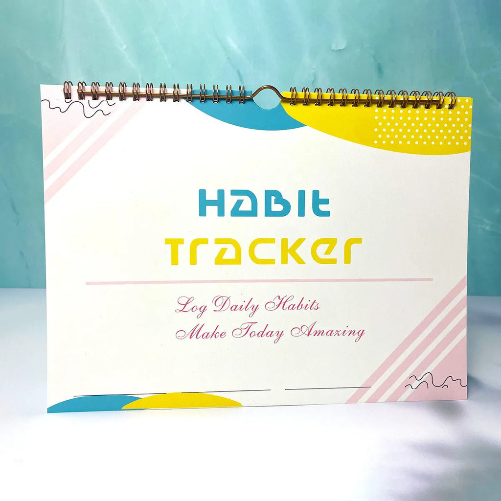 English habit tracking book with 12 pages measuring 21cm by 28cm