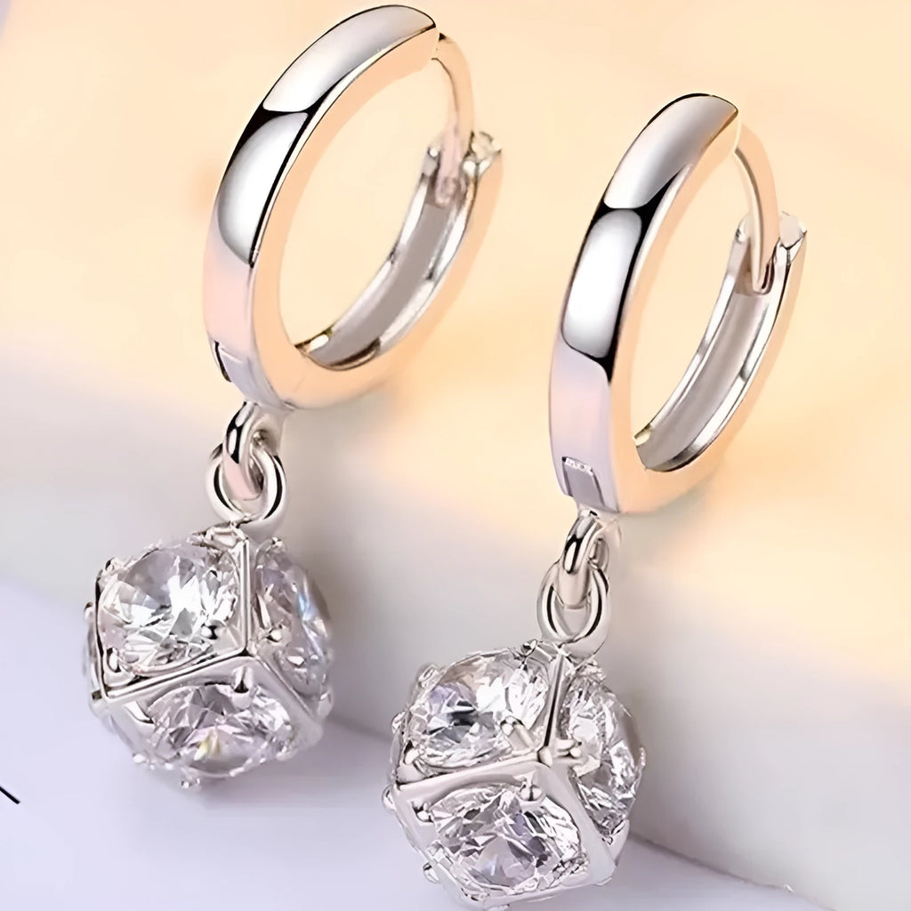 Women's geometric zircon earrings with rose detailing on copper with electroplated finish