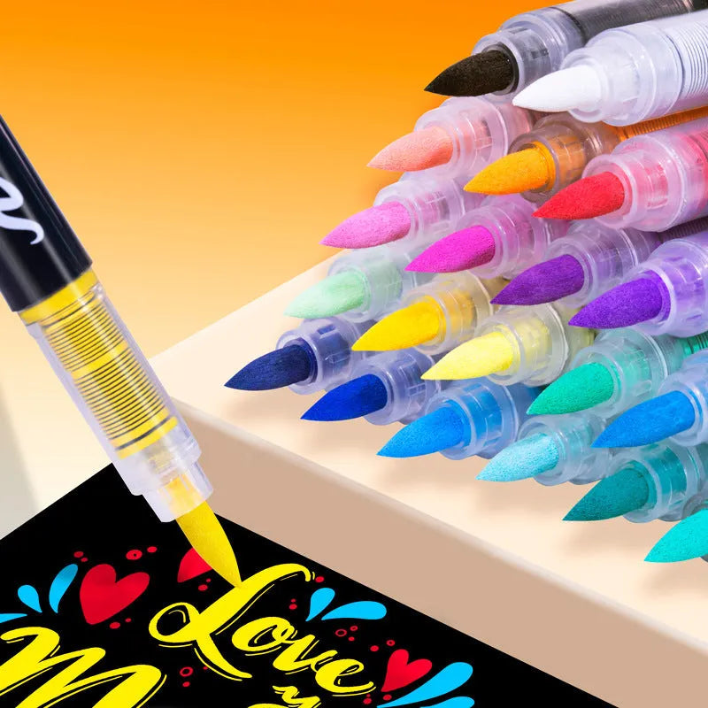 Straight acrylic marker pens with soft tips in multiple colours arranged by set size