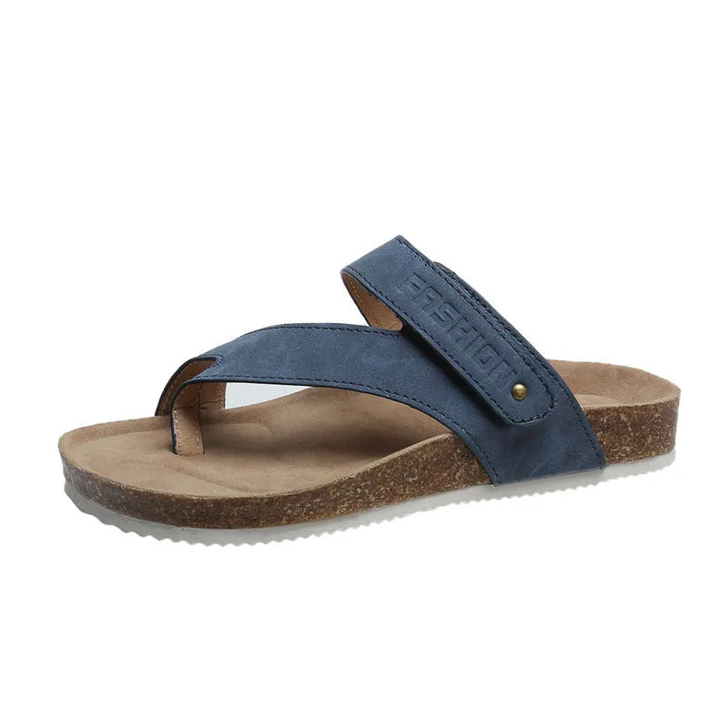 Flat toe ring thick-soled flip-flops in blue colour with foam sole