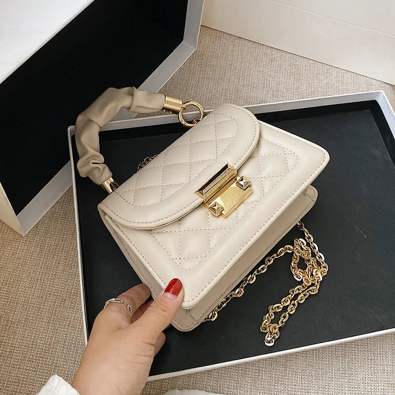 Korean-style rhombus square women's shoulder bag in PU fabric with crossbody strap