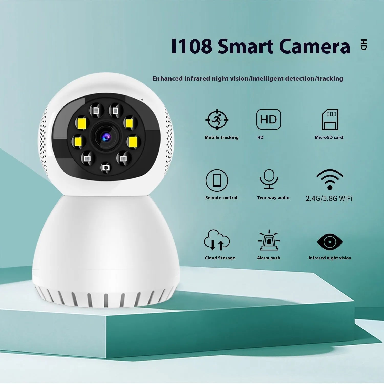 Dual-frequency wireless home security camera with 1080p HD resolution and mounting bracket