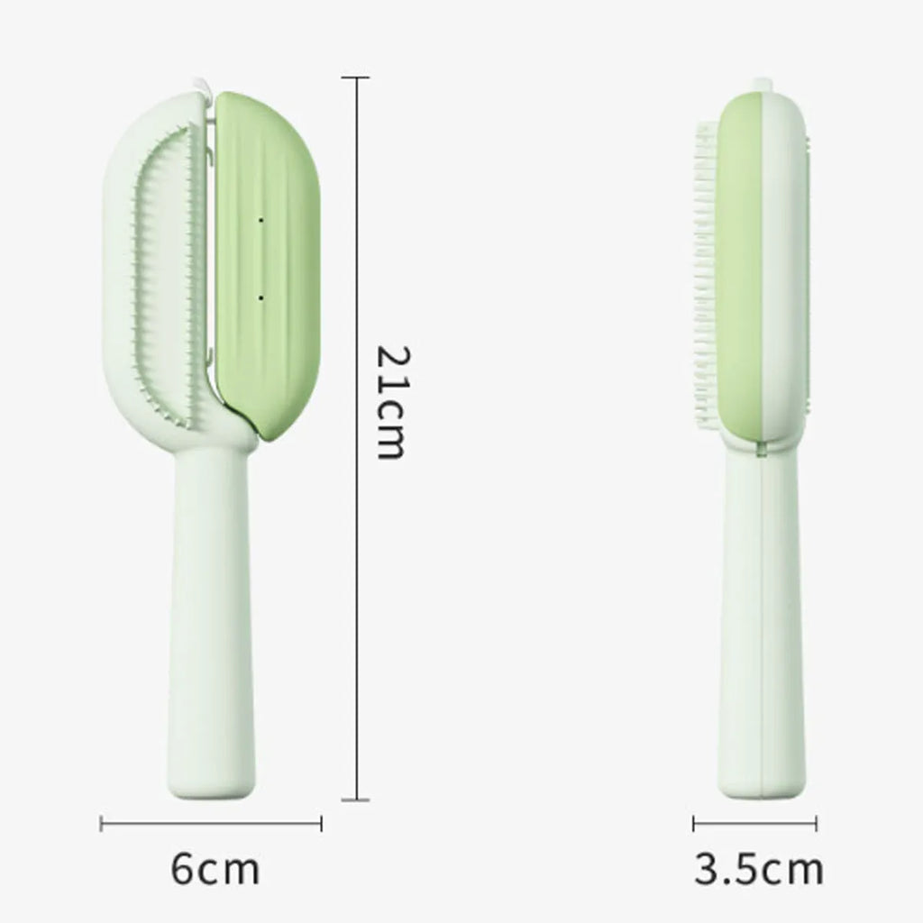 Blue pet grooming comb with water tank for floating hair removal, measuring 21cm long