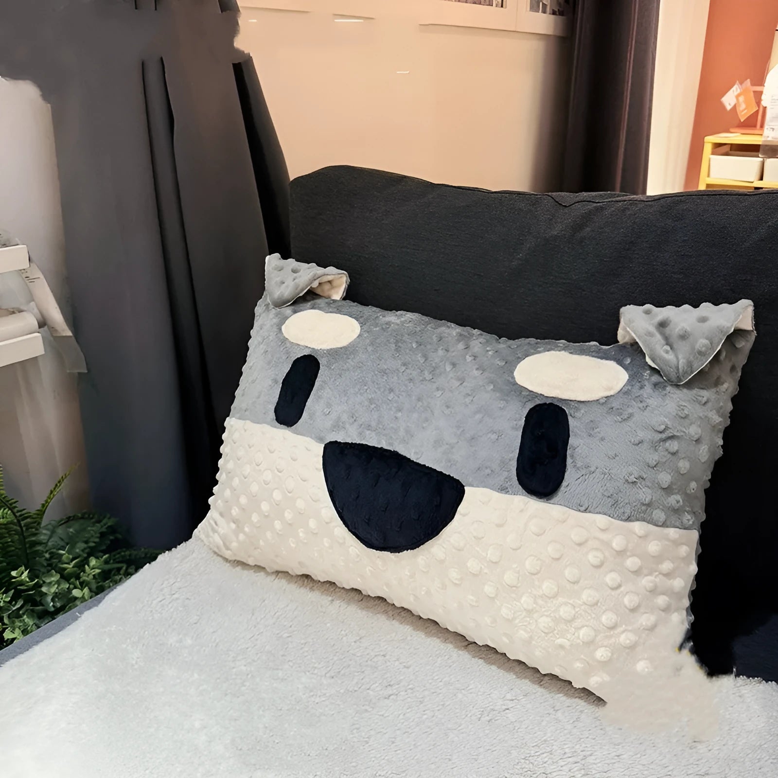 West Highland puppy design pillow in grey or white colours measuring 50x35x18cm