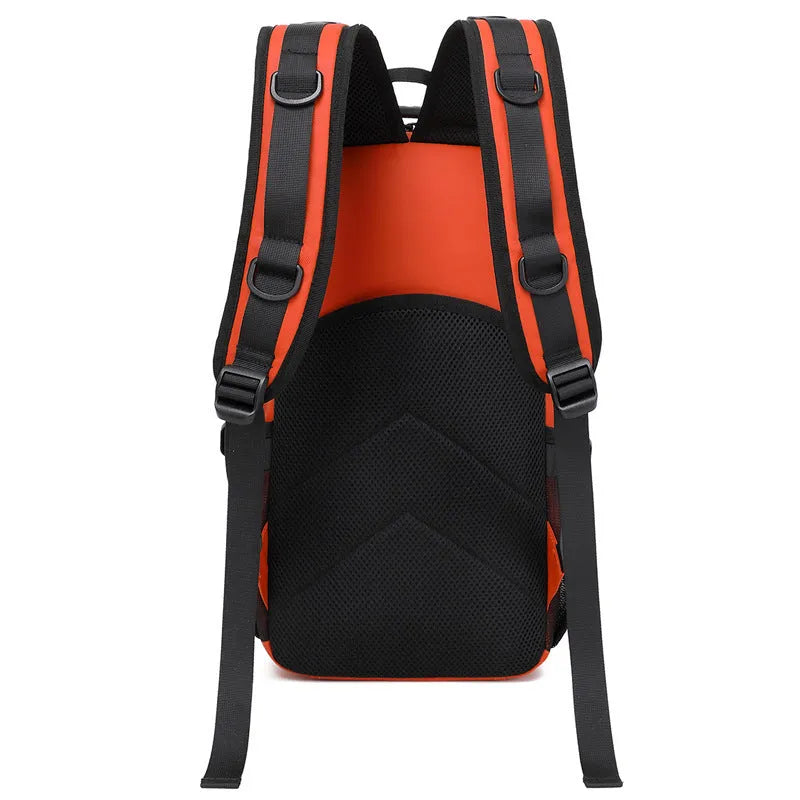 Large Derm fabric outdoor backpack in orange colour with 20-35 litre capacity for hiking and camping