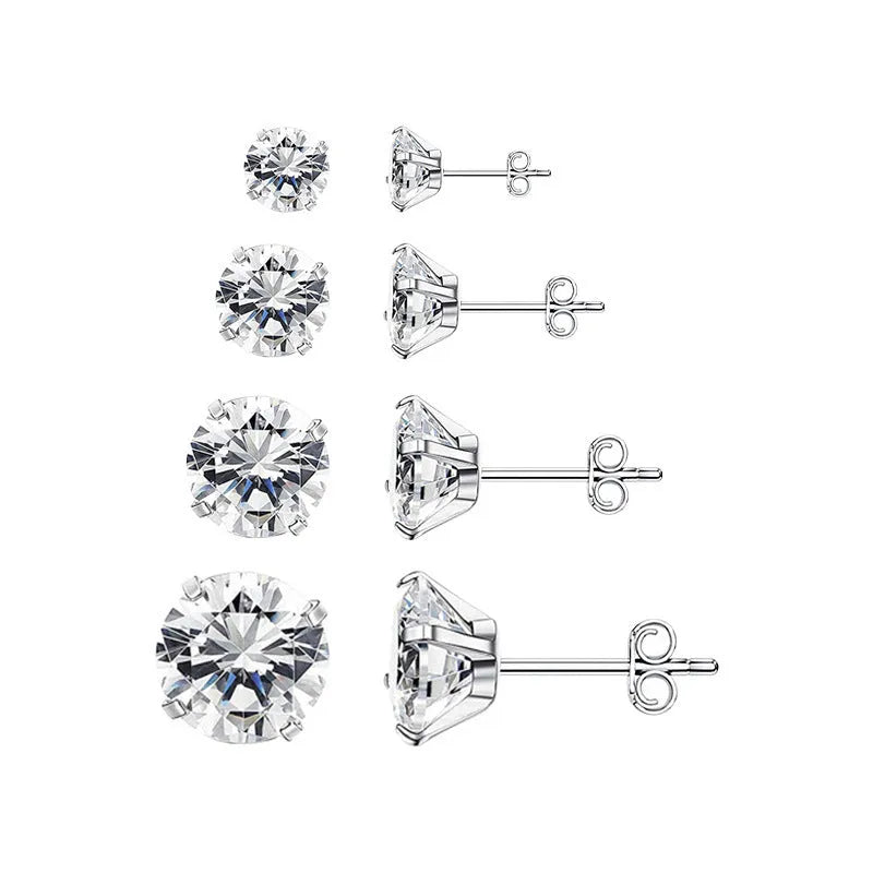 Geometric titanium stainless steel stud earrings with round zircon stone in gold colour.