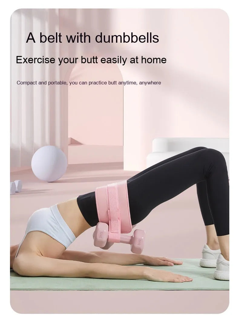 Black and pink weight-bearing hip bridge training belt for dumbbell barbell exercises with lumbar support