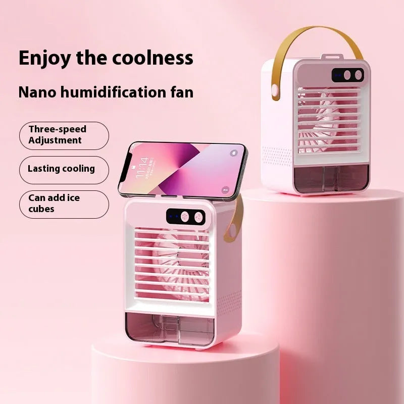 Dark green desktop humidifier with USB cable showing compact 19cm dimensions