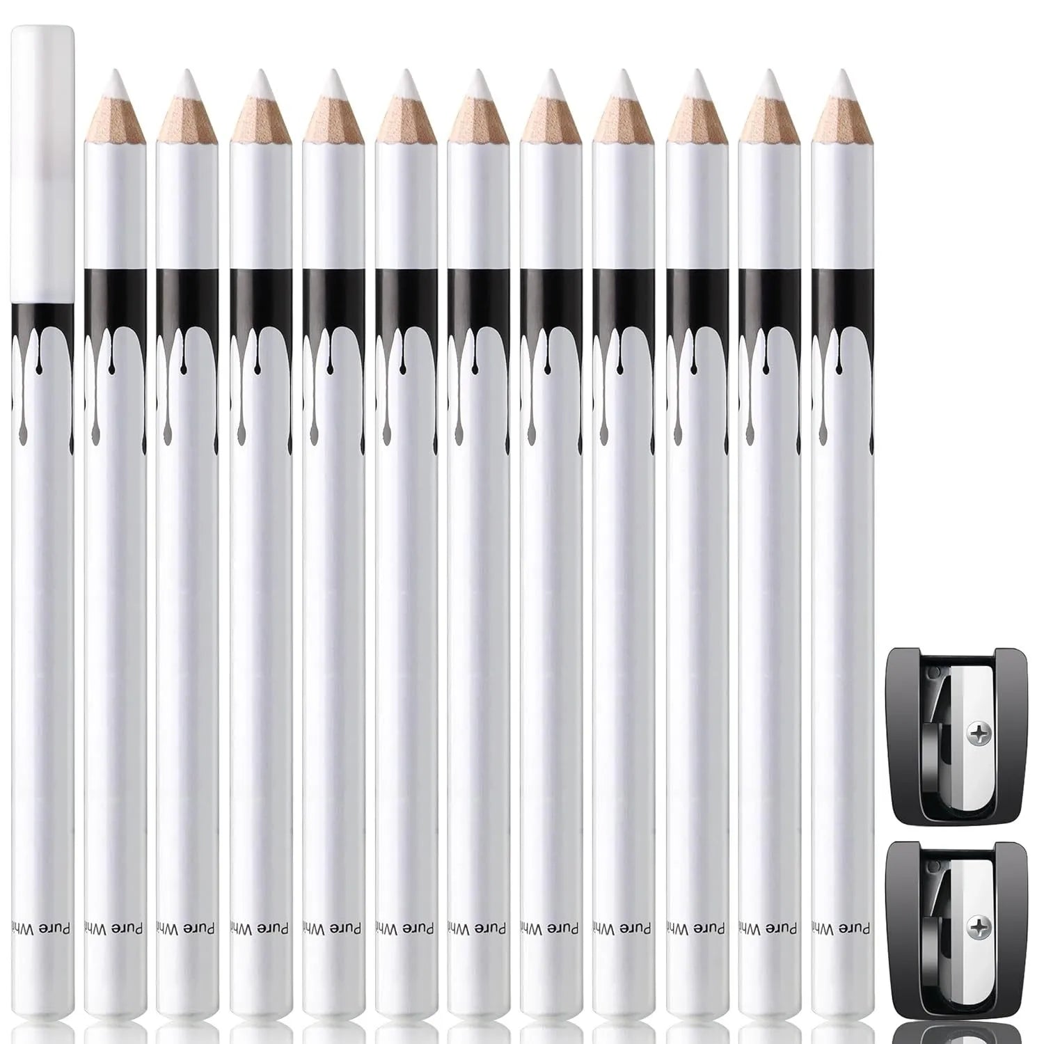 12 black and white retractable eyeliner pencils with sharpener in compact makeup set