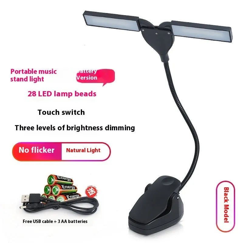 Black rechargeable music stand lamp with 28 LEDs for sheet music illumination