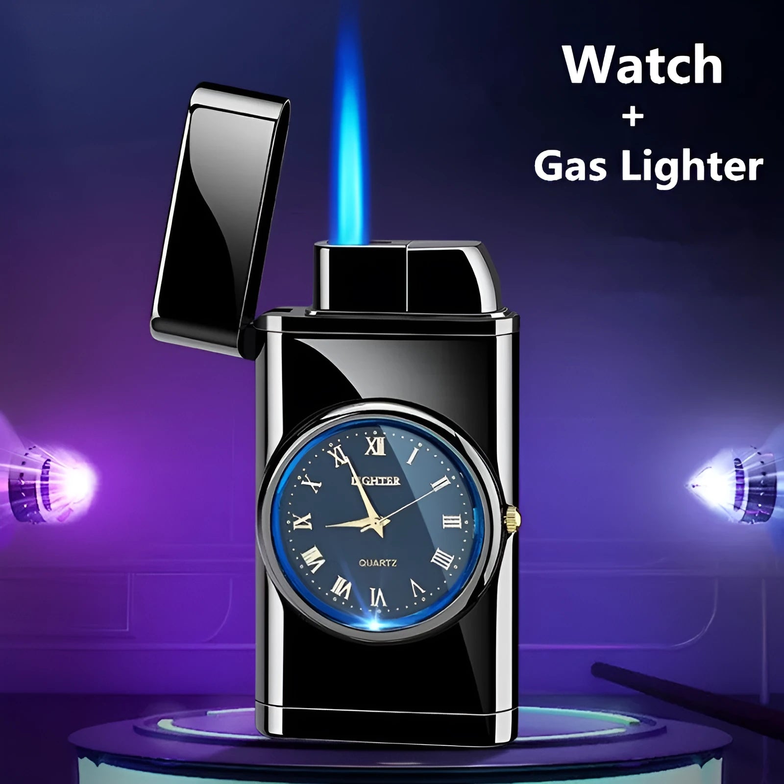Multifunctional metal watch cigarette lighter with electronic display and LED lamp in brushed finish