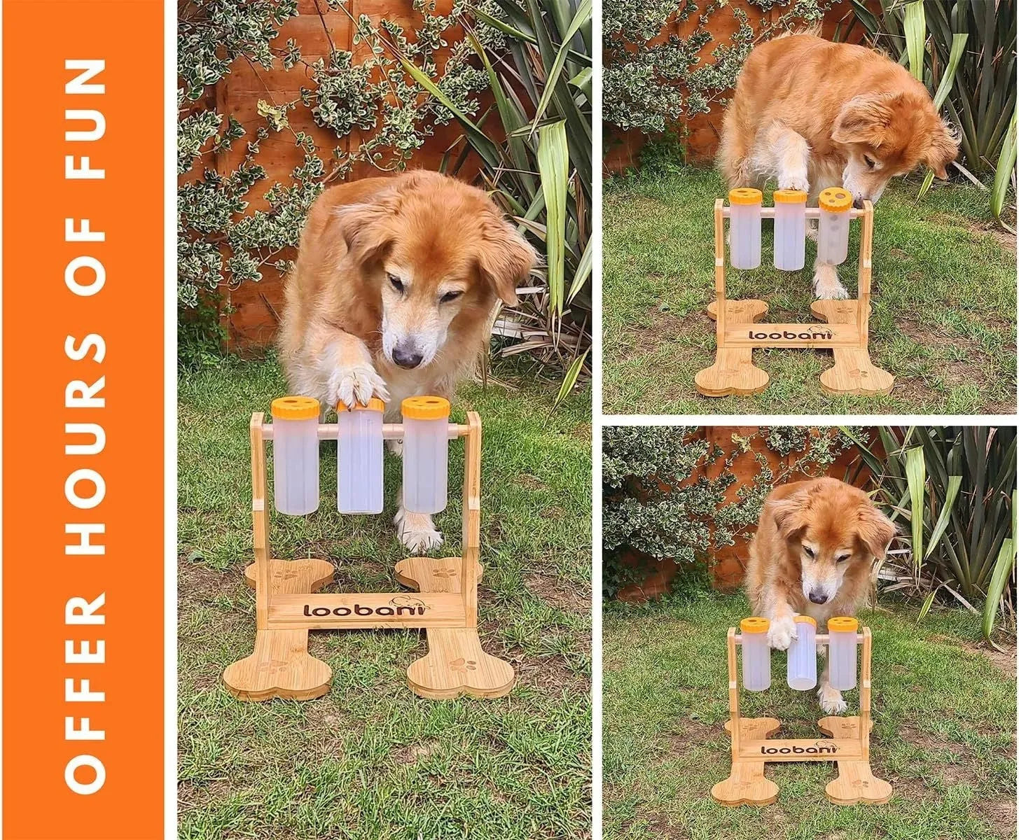 Wooden dog puzzle feeder interactive toy measuring 31x30x20cm for small medium dogs