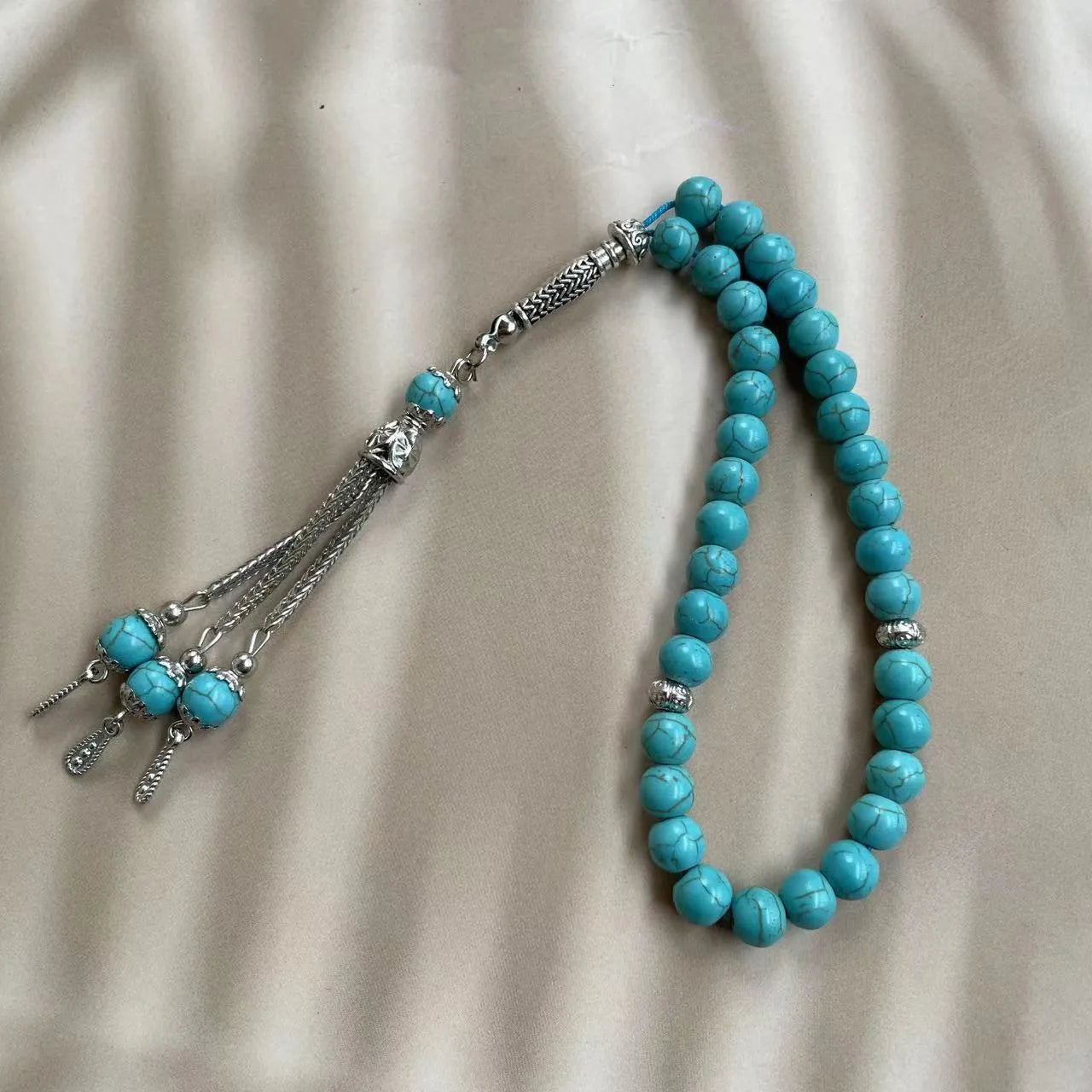 Handmade Muslim worship bracelet with sky blue stone beads for prayer counting