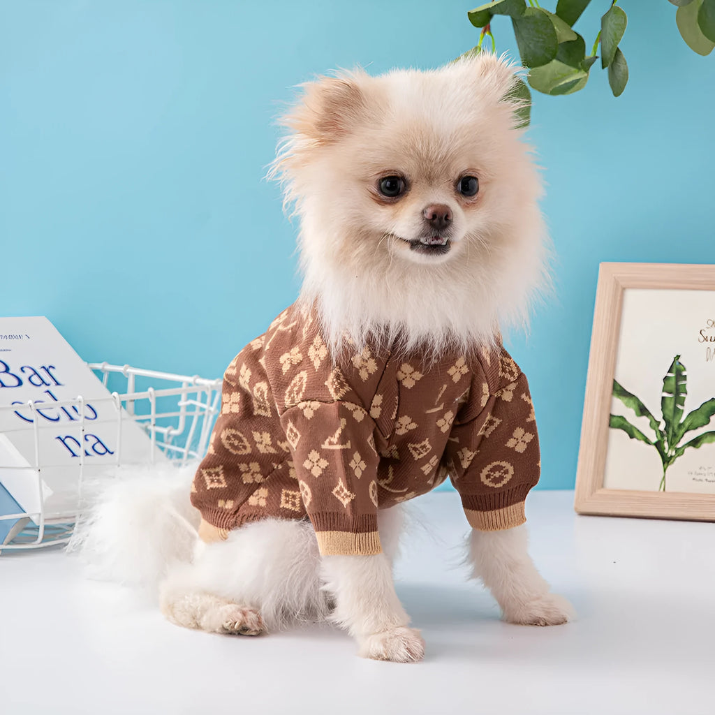 Thick wool dog sweater in monochrome or two-tone colours showing autumn winter pet clothing
