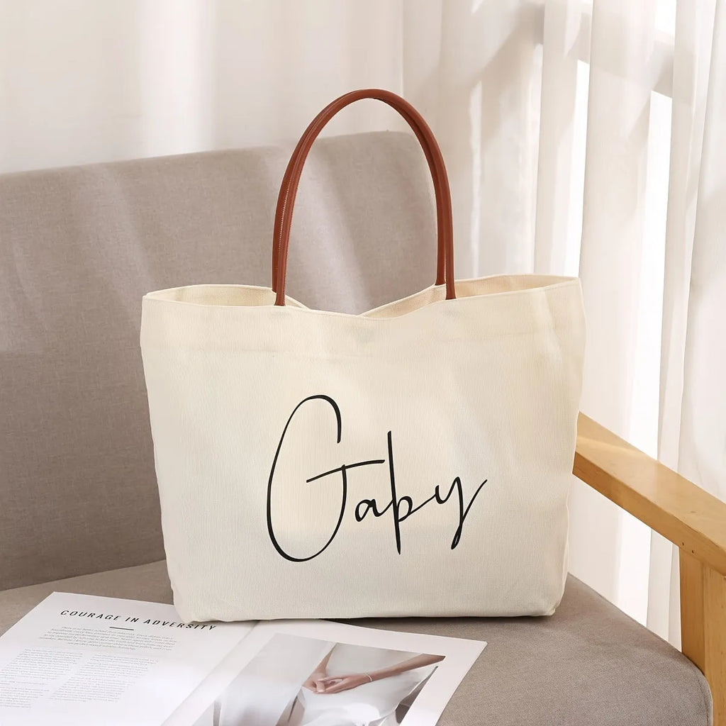 Natural canvas tote bag in beige white and white colour options with reinforced double handles