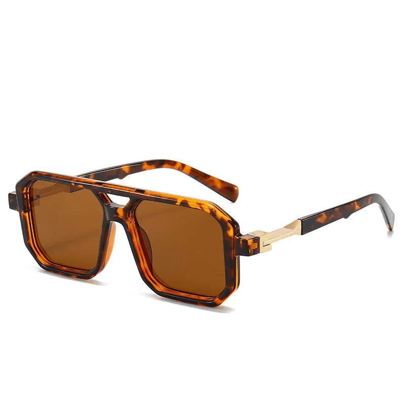 Retro double beam pilot catwalk sunglasses shown in a selection of frame and lens colour options.