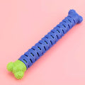 Blue and green dog dental chew toy with brush head texture and massage nodules, 25cm long