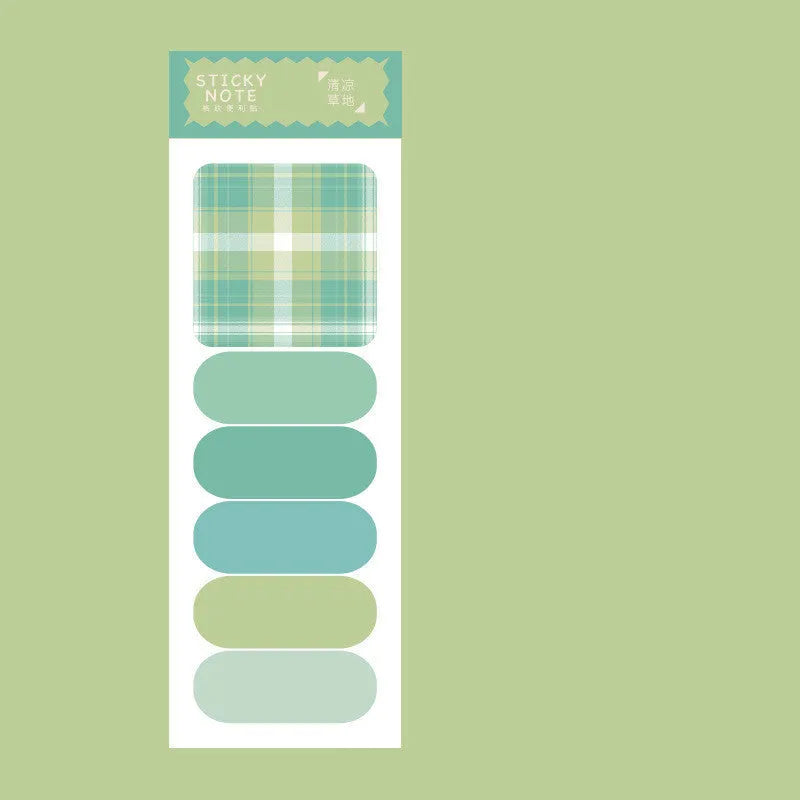 Colourful memo pad with 120 sticky notes in six plaid designs measuring 67mm by 200mm
