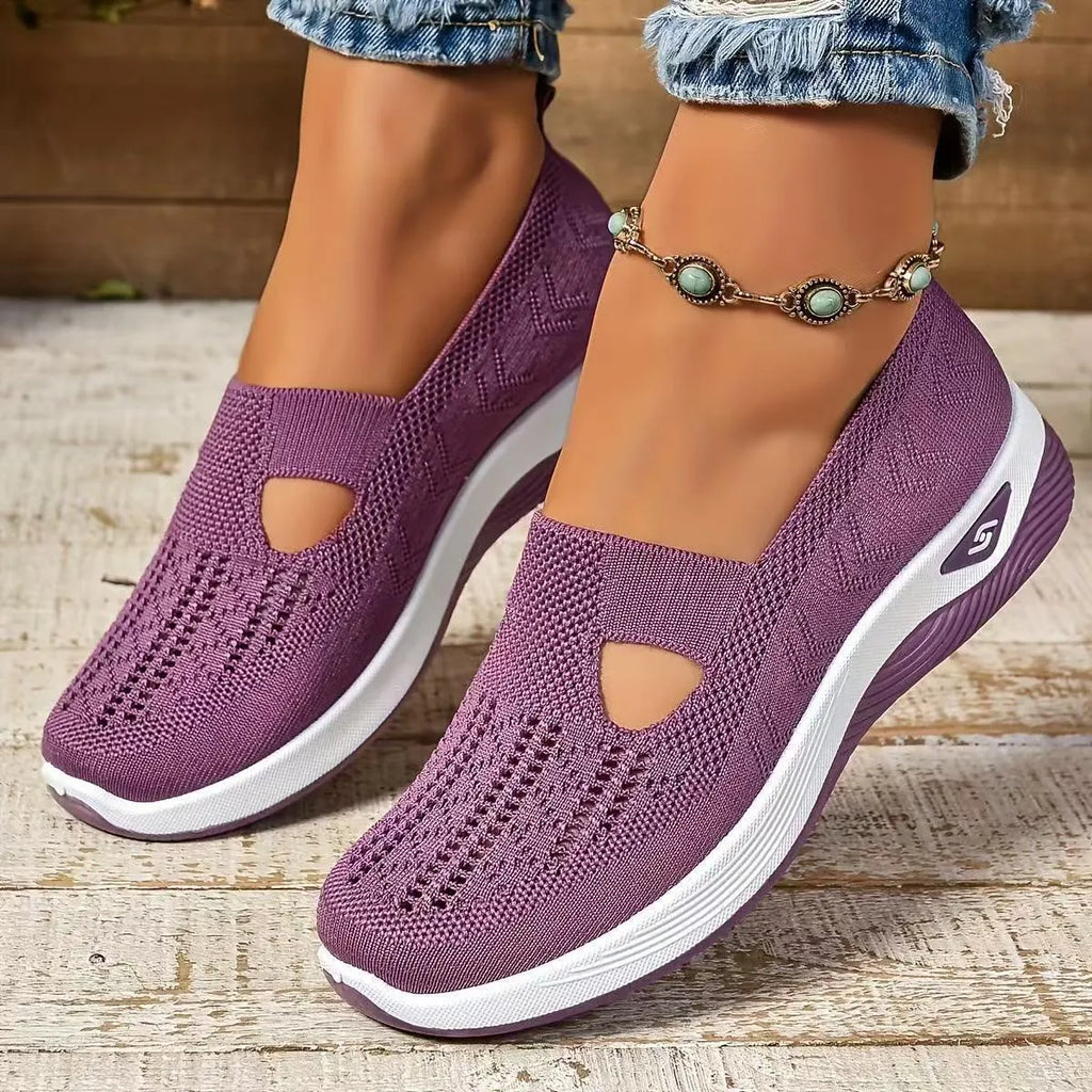 Women's casual low-top mesh shoes with a T-strap and soft PVC sole in multiple colours.