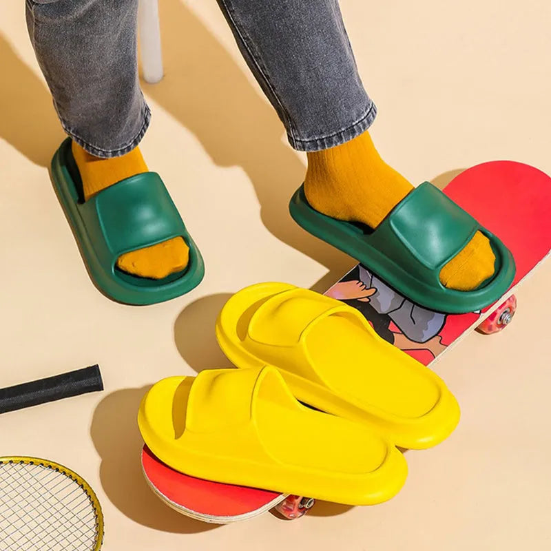 Soft EVA bathroom slippers with 3.5cm thick sole in seven colour options