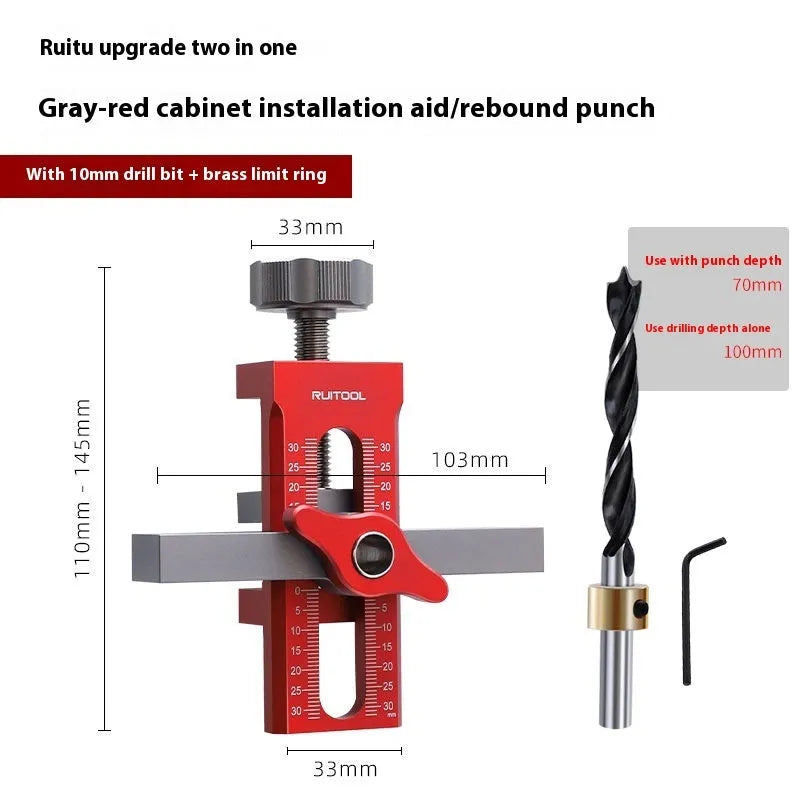 Aluminium alloy cabinet door installation aid with diamond-shaped hinge drilling template for woodworking