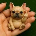 Mini resin animal doll in a middle finger pose, showing options for cat, dog, elephant, frog, Highland cattle, mouse, and turtle styles.