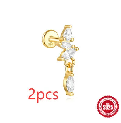 S925 sterling silver geometric star earrings with embedded moon and diamond detail in a gold colour.