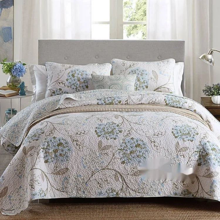 Pure cotton quilted bed cover set with printed pattern for 1.5-1.8 metre beds