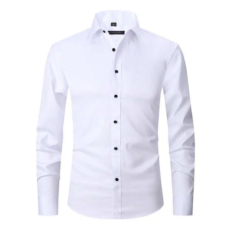 Men's long sleeve polyester stretch work shirt shown in multiple colour options
